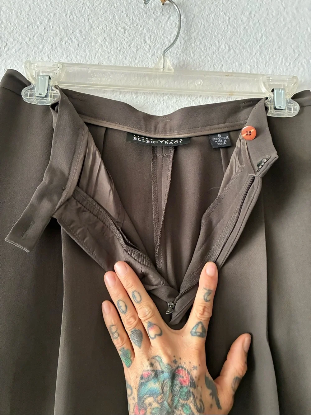 Ellen Tracy 8 Brown Ish Gray Straight-Leg Dress Trousers 💯 Polyester Classic EUC